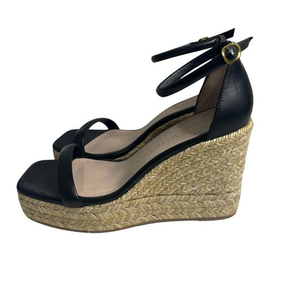 Stuart Weitzman Nudist Espadrille Wedge Sandal Black Size 8.5 - Picture 3 of 10